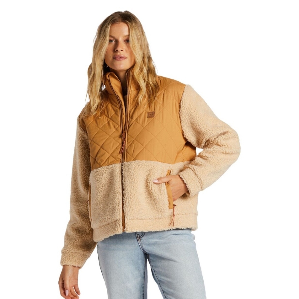 Billabong Hidden Trails Tan and Cream Fleece Puffer Jacket